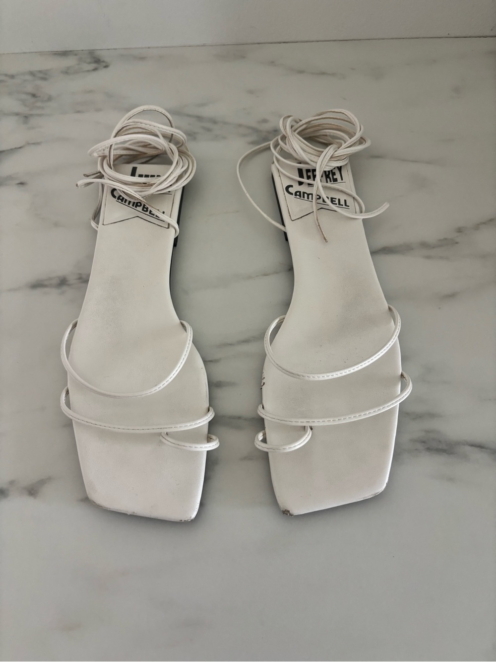 Jeffrey Campbell White Wrap-Strap Square Toe Sandals